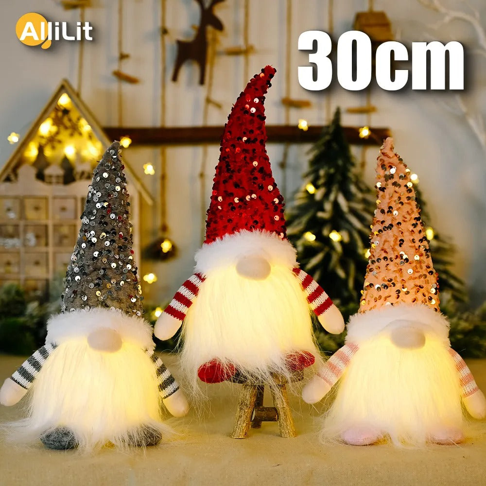 30cm Christmas Doll Elf Gnome with Led Light Christmas Decorations for Home